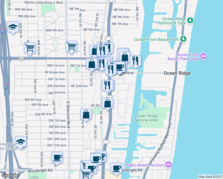 map of restaurants, bars, coffee shops, grocery stores, and more near 400 South Federal Highway in Boynton Beach