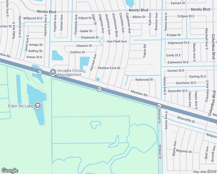 map of restaurants, bars, coffee shops, grocery stores, and more near 3300 Meadow Road in Lehigh Acres