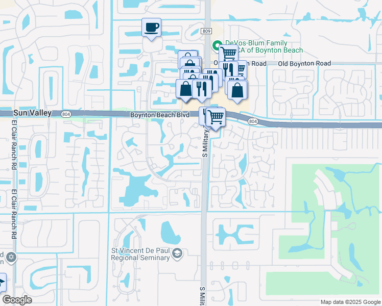 map of restaurants, bars, coffee shops, grocery stores, and more near 5026 Pine Drive in Boynton Beach