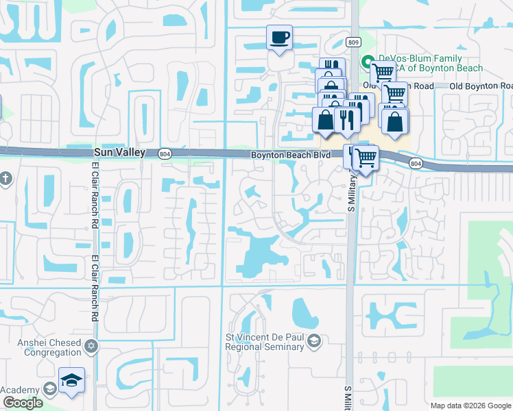 map of restaurants, bars, coffee shops, grocery stores, and more near 10204 Mangrove Drive in Boynton Beach