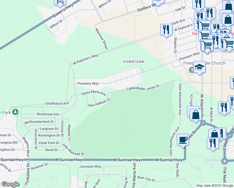 map of restaurants, bars, coffee shops, grocery stores, and more near Cadwallader Jones Drive in Freeport