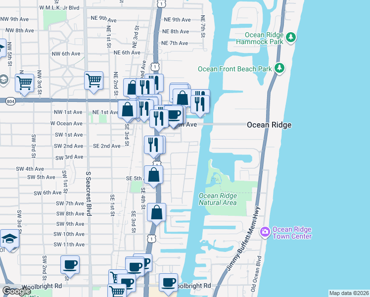 map of restaurants, bars, coffee shops, grocery stores, and more near 210 Horizon Street East in Boynton Beach