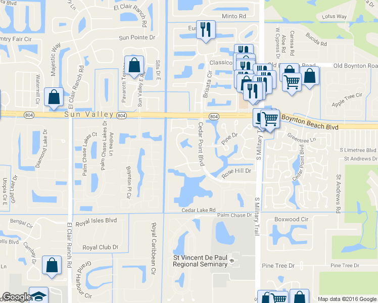 map of restaurants, bars, coffee shops, grocery stores, and more near 10118 Mangrove Drive in Boynton Beach