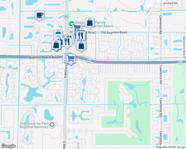 map of restaurants, bars, coffee shops, grocery stores, and more near 4701 Greentree Terrace in Boynton Beach