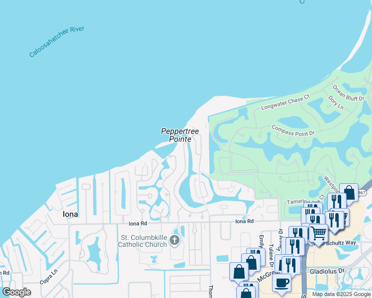map of restaurants, bars, coffee shops, grocery stores, and more near 14791 Laguna Drive in Fort Myers