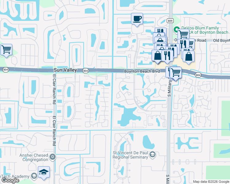 map of restaurants, bars, coffee shops, grocery stores, and more near 10161 Mangrove Drive in Boynton Beach