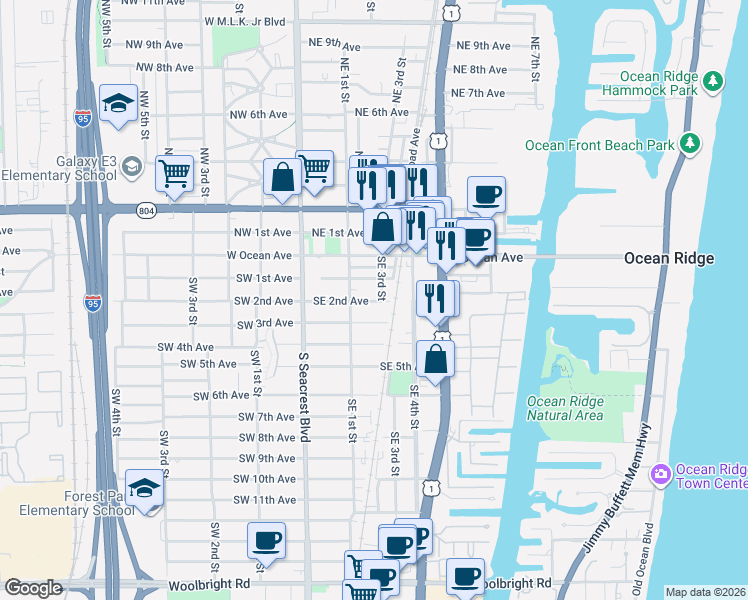 map of restaurants, bars, coffee shops, grocery stores, and more near in Briny Breezes