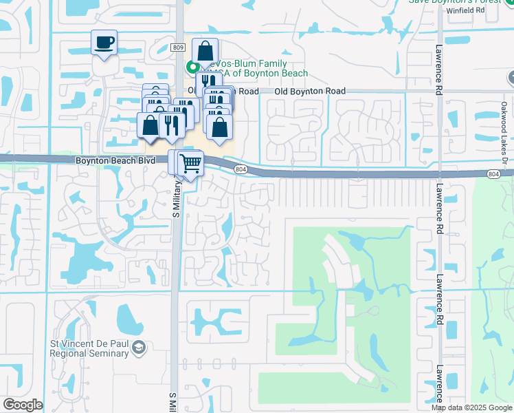 map of restaurants, bars, coffee shops, grocery stores, and more near 4701 Greentree Terrace in Boynton Beach