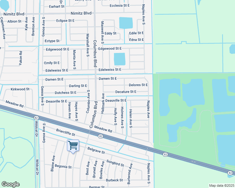 map of restaurants, bars, coffee shops, grocery stores, and more near 1229 Decature Street East in Lehigh Acres