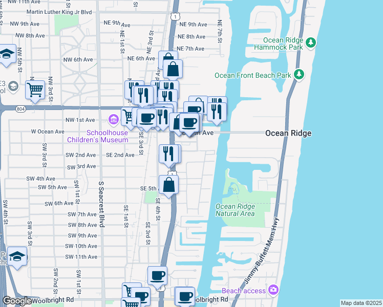 map of restaurants, bars, coffee shops, grocery stores, and more near 640 Southeast 2nd Avenue in Boynton Beach