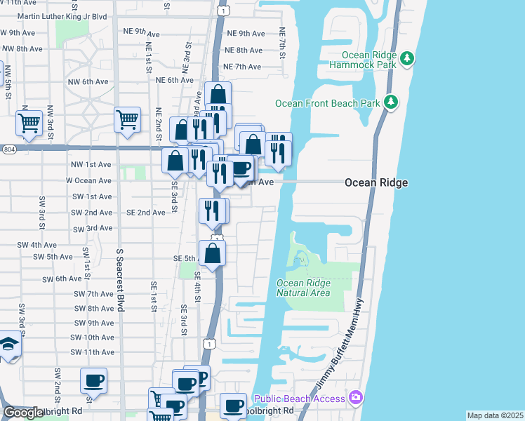map of restaurants, bars, coffee shops, grocery stores, and more near 825 Southeast 2nd Avenue in Boynton Beach