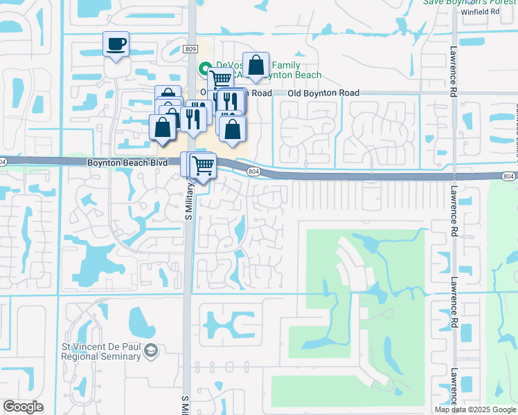map of restaurants, bars, coffee shops, grocery stores, and more near 4701 Greentree Terrace in Boynton Beach