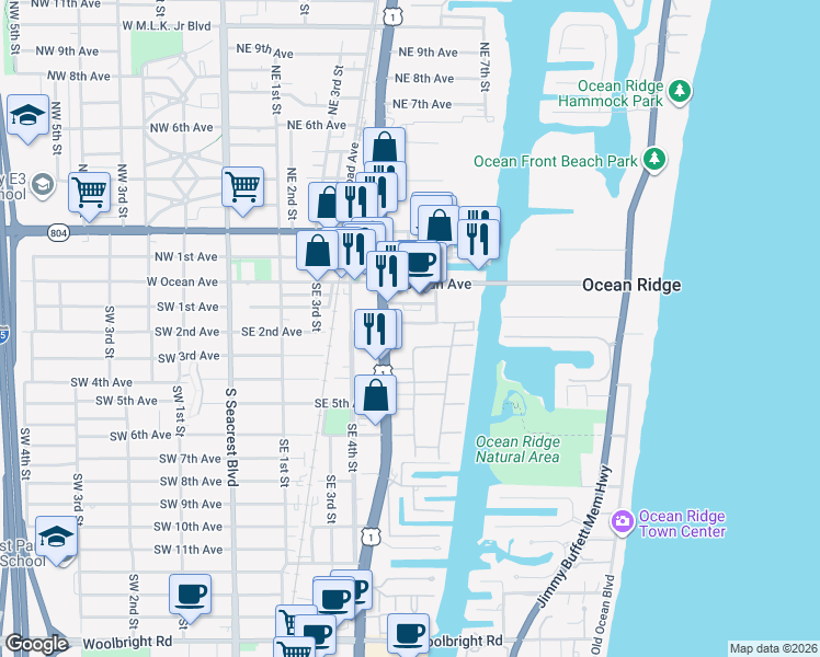 map of restaurants, bars, coffee shops, grocery stores, and more near 630 Southeast 2nd Avenue in Boynton Beach