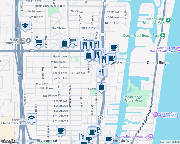 map of restaurants, bars, coffee shops, grocery stores, and more near 226 Southeast 1st Avenue in Boynton Beach