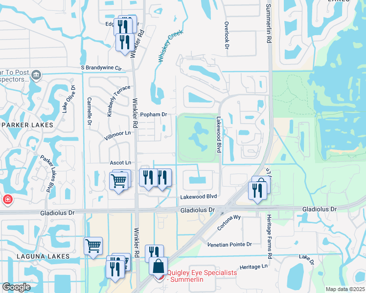 map of restaurants, bars, coffee shops, grocery stores, and more near 14821 Royal Oak Court in Fort Myers