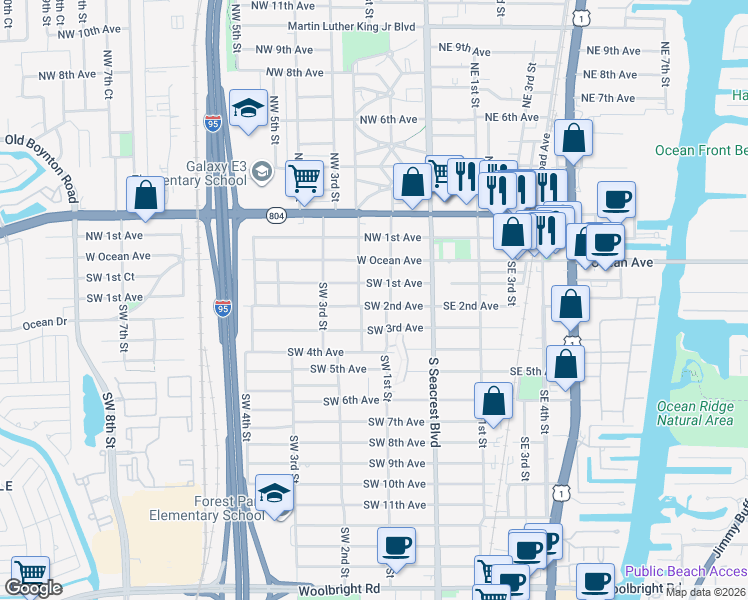 map of restaurants, bars, coffee shops, grocery stores, and more near 215 Southwest 2nd Avenue in Boynton Beach
