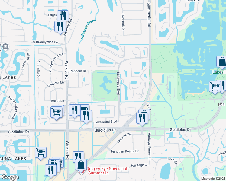 map of restaurants, bars, coffee shops, grocery stores, and more near 14871 Hole in 1 Circle in Fort Myers