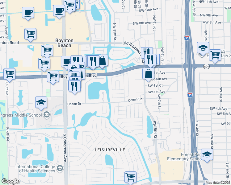 map of restaurants, bars, coffee shops, grocery stores, and more near 1103 Siesta Avenue in Boynton Beach