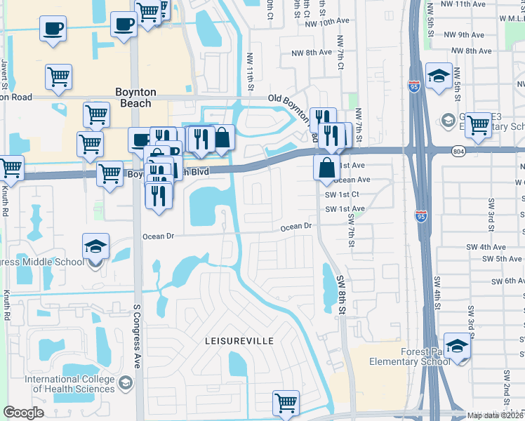 map of restaurants, bars, coffee shops, grocery stores, and more near 1005 Siesta Avenue in Boynton Beach