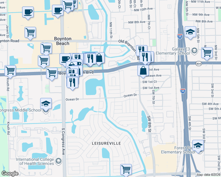 map of restaurants, bars, coffee shops, grocery stores, and more near 1105 Siesta Avenue in Boynton Beach