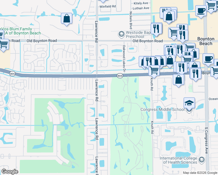 map of restaurants, bars, coffee shops, grocery stores, and more near 10122 Lexington Circle North in Boynton Beach
