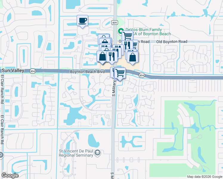 map of restaurants, bars, coffee shops, grocery stores, and more near 10090 Cherrywood Place in Boynton Beach