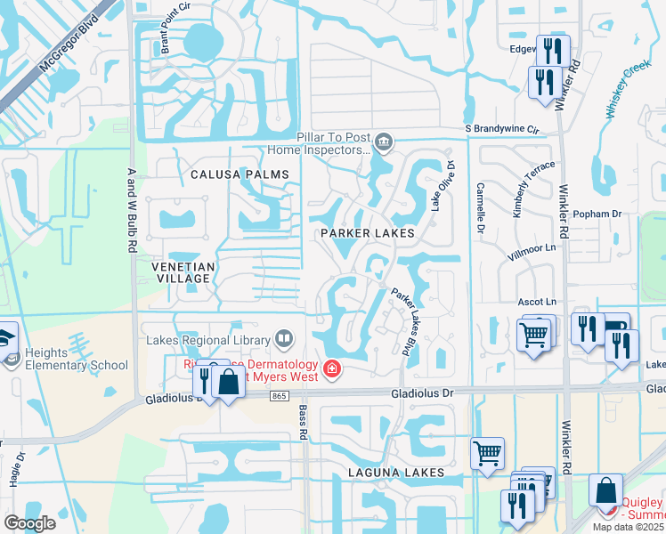 map of restaurants, bars, coffee shops, grocery stores, and more near 14960 Vista View Way in Fort Myers