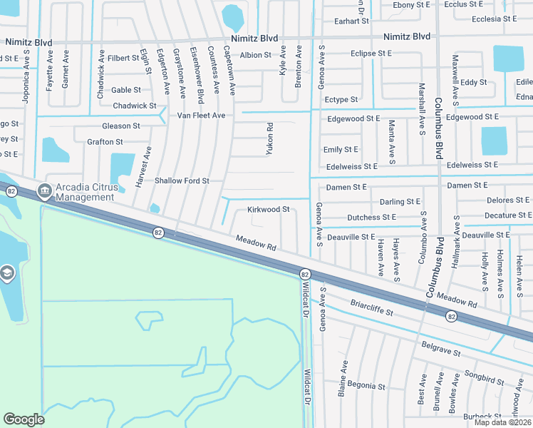 map of restaurants, bars, coffee shops, grocery stores, and more near 1028 Kirkwood Street in Lehigh Acres