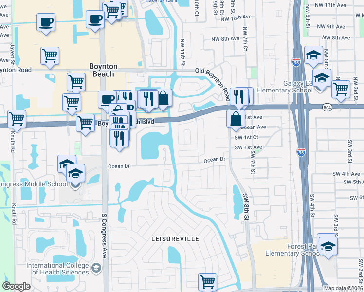 map of restaurants, bars, coffee shops, grocery stores, and more near 154 Ocean Court in Boynton Beach