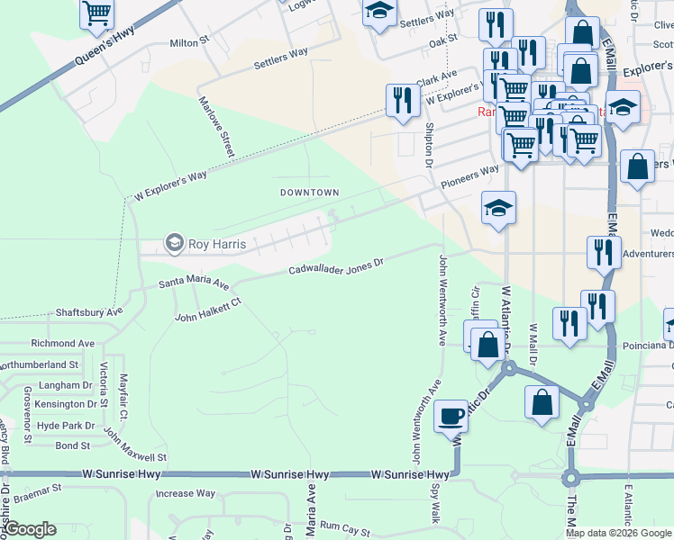 map of restaurants, bars, coffee shops, grocery stores, and more near Cadwallader Jones Drive in Freeport