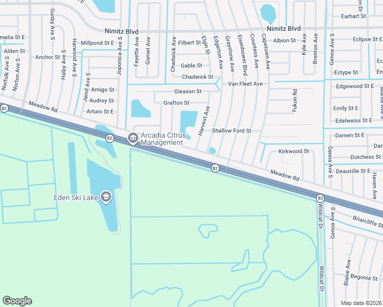 map of restaurants, bars, coffee shops, grocery stores, and more near 3238 Meadow Road in Lehigh Acres