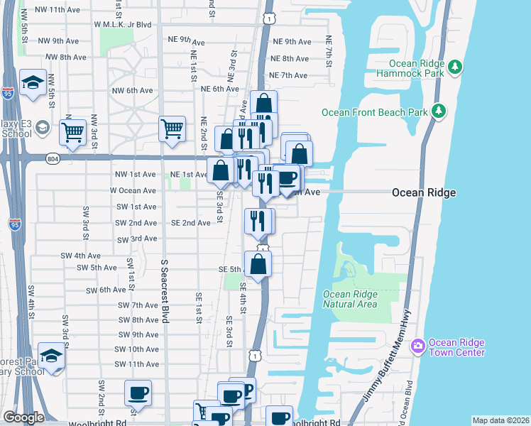 map of restaurants, bars, coffee shops, grocery stores, and more near 212 South Federal Highway in Boynton Beach