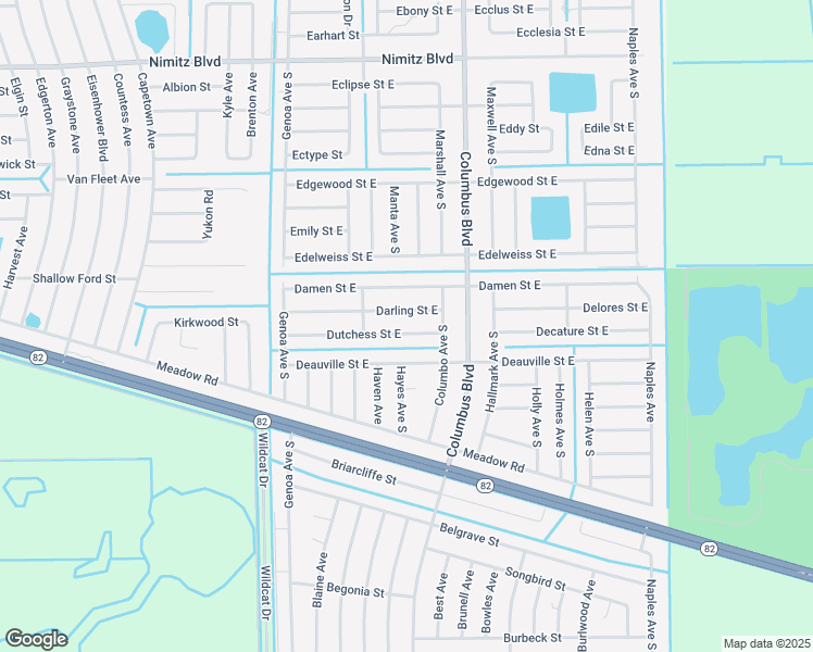 map of restaurants, bars, coffee shops, grocery stores, and more near 1147 Dutchess St E in Lehigh Acres