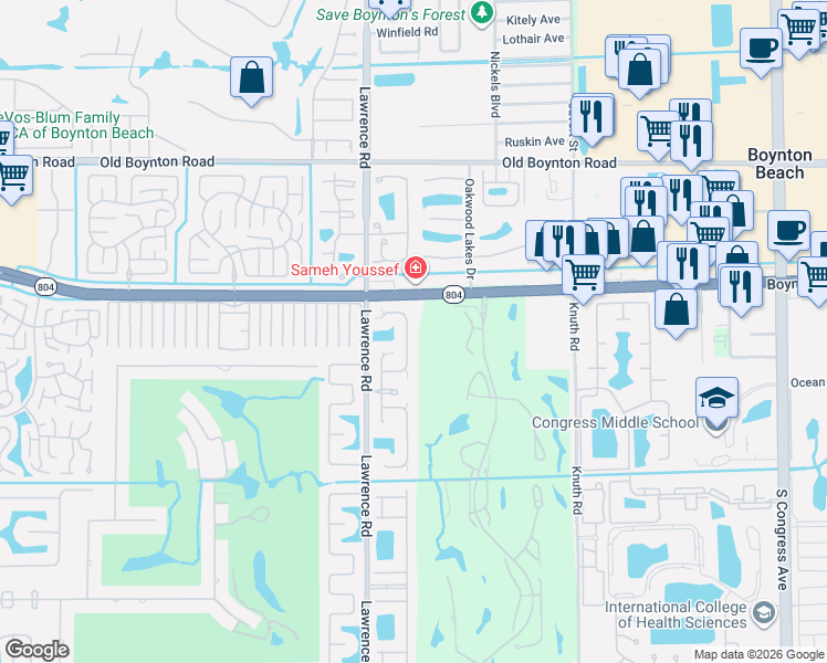map of restaurants, bars, coffee shops, grocery stores, and more near 10110 Lexington Circle North in Boynton Beach