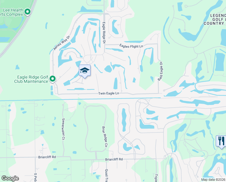 map of restaurants, bars, coffee shops, grocery stores, and more near 7599 Twin Eagle Lane in Fort Myers