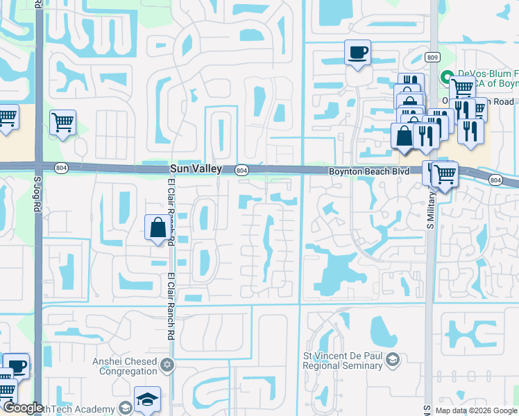 map of restaurants, bars, coffee shops, grocery stores, and more near 10041 Boynton Place Circle in Boynton Beach
