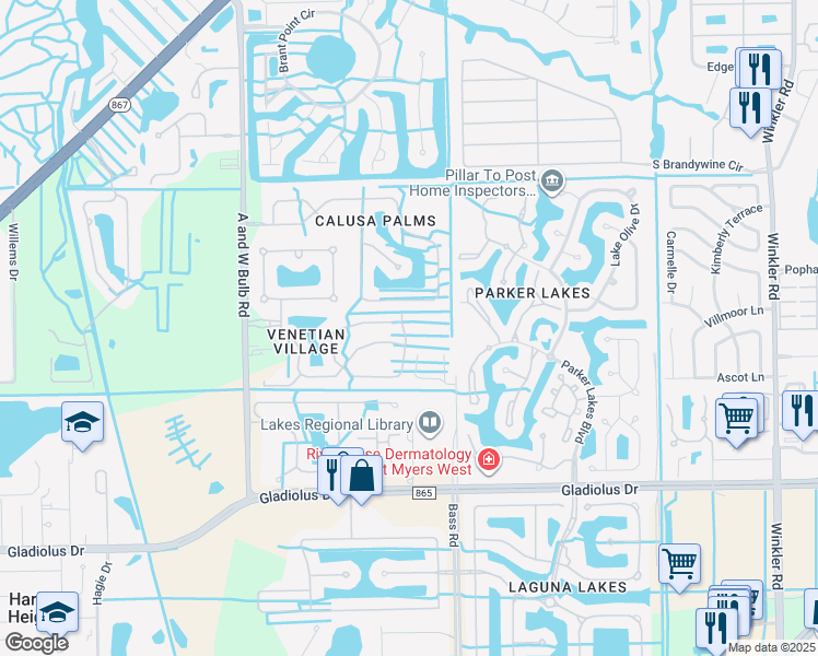 map of restaurants, bars, coffee shops, grocery stores, and more near 9616 Casa Mar Circle in Fort Myers