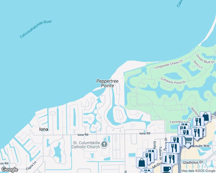 map of restaurants, bars, coffee shops, grocery stores, and more near 14791 Laguna Drive in Fort Myers
