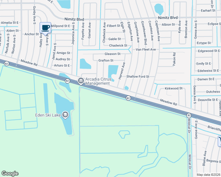 map of restaurants, bars, coffee shops, grocery stores, and more near 3238 Meadow Road in Lehigh Acres