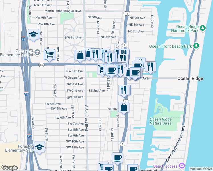 map of restaurants, bars, coffee shops, grocery stores, and more near 226 Southeast 1st Avenue in Boynton Beach