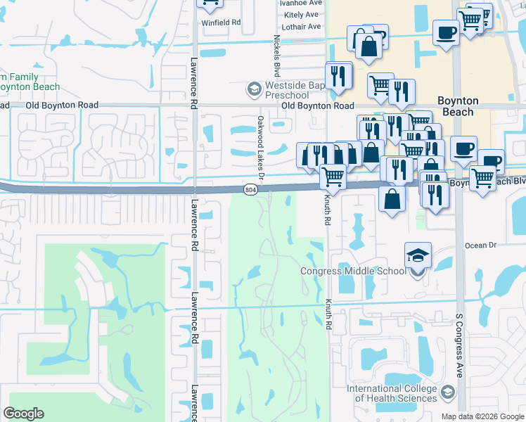 map of restaurants, bars, coffee shops, grocery stores, and more near 10101 Hibiscus North in Boynton Beach