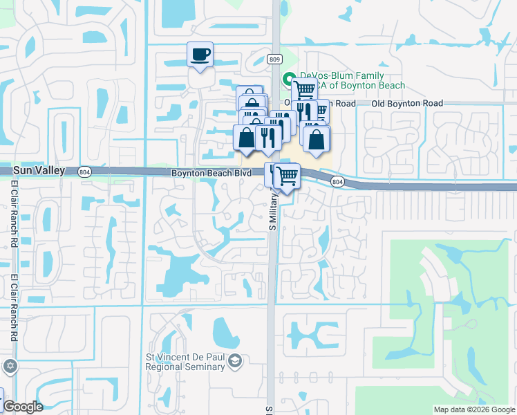 map of restaurants, bars, coffee shops, grocery stores, and more near 10090 Cherrywood Place in Boynton Beach