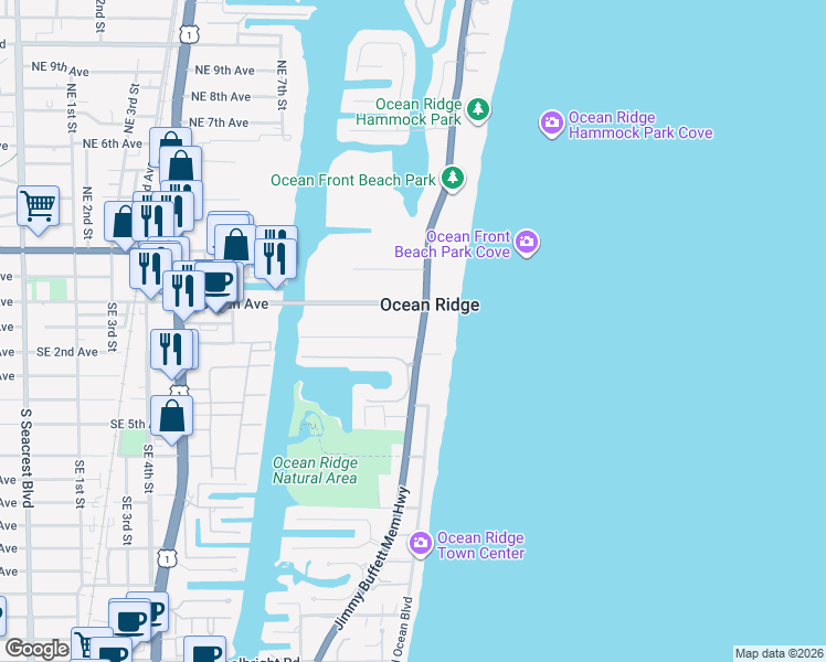 map of restaurants, bars, coffee shops, grocery stores, and more near 6238 North Ocean Boulevard in Boynton Beach