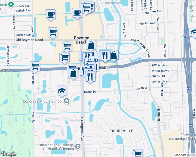 map of restaurants, bars, coffee shops, grocery stores, and more near 202 Lake Terrace in Boynton Beach