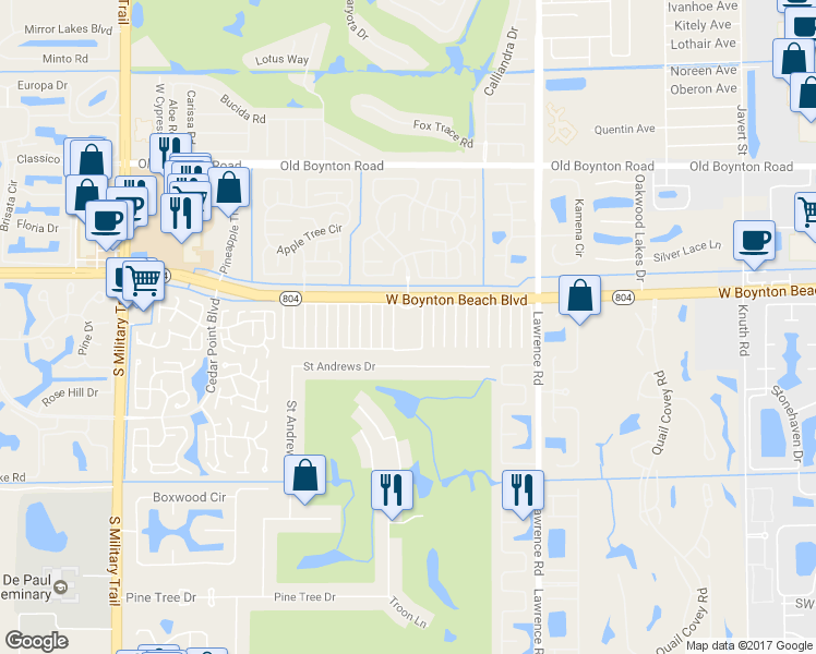 map of restaurants, bars, coffee shops, grocery stores, and more near 10128 South 43rd Drive in Boynton Beach