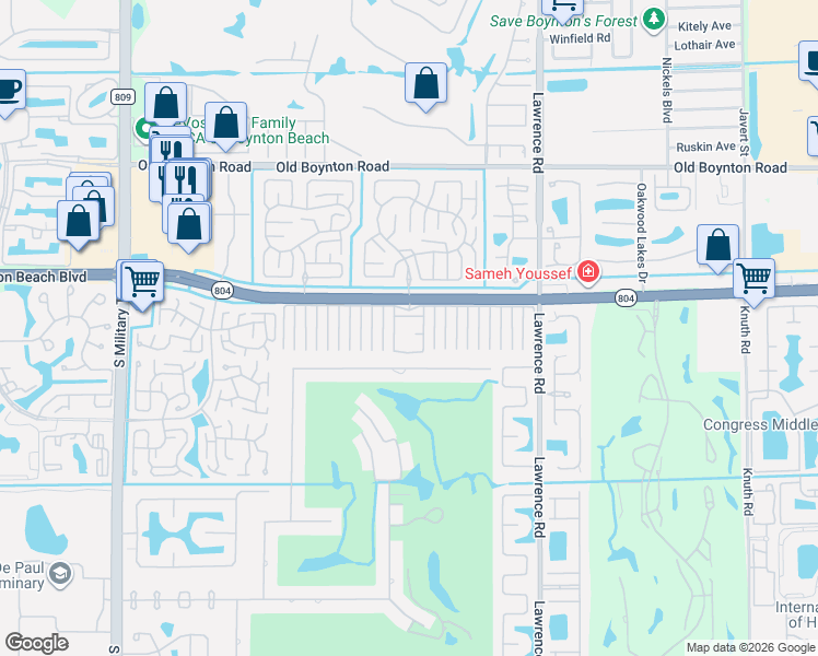 map of restaurants, bars, coffee shops, grocery stores, and more near 10128 South 43rd Drive in Boynton Beach