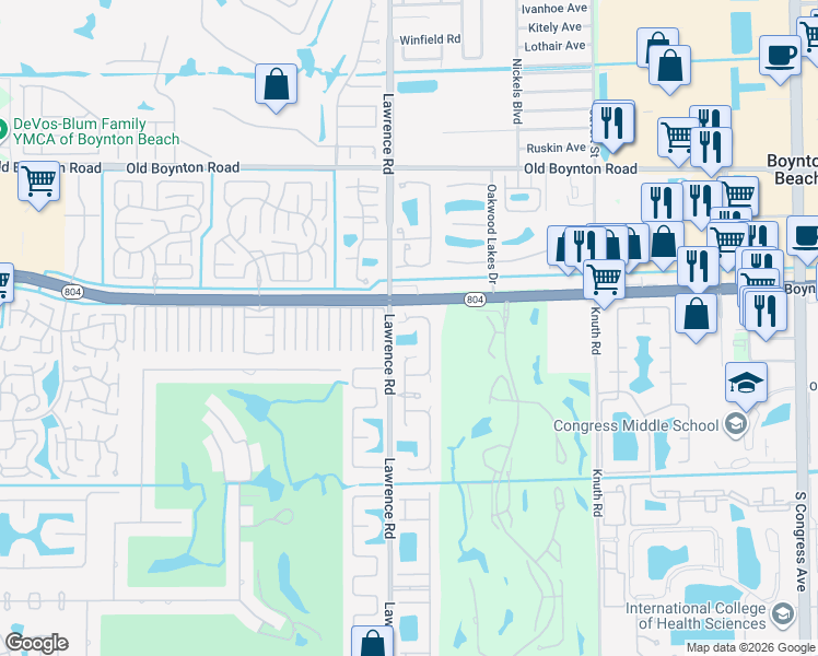 map of restaurants, bars, coffee shops, grocery stores, and more near 10027 Lexington Circle North in Boynton Beach