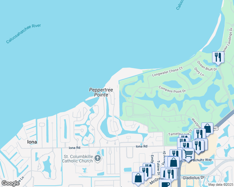 map of restaurants, bars, coffee shops, grocery stores, and more near 14851 Laguna Drive in Fort Myers