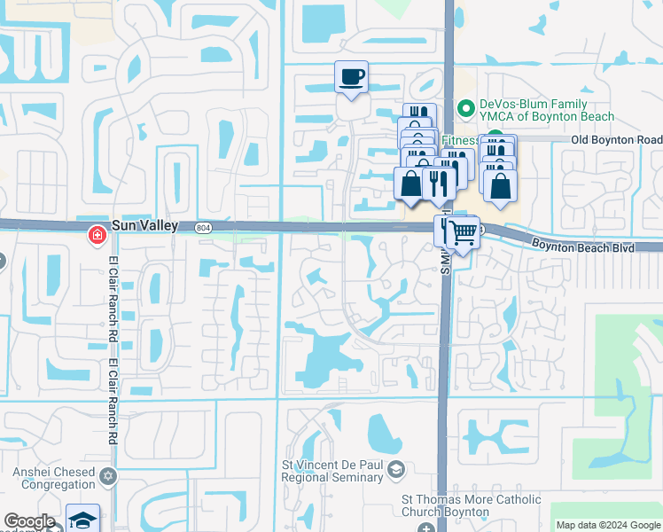 map of restaurants, bars, coffee shops, grocery stores, and more near 10118 Mangrove Drive in Boynton Beach