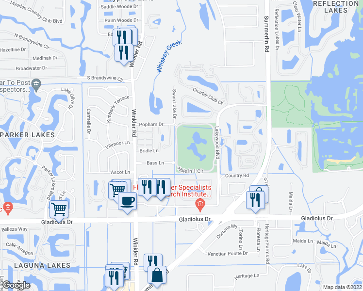 map of restaurants, bars, coffee shops, grocery stores, and more near 14821 Royal Oak Court in Fort Myers